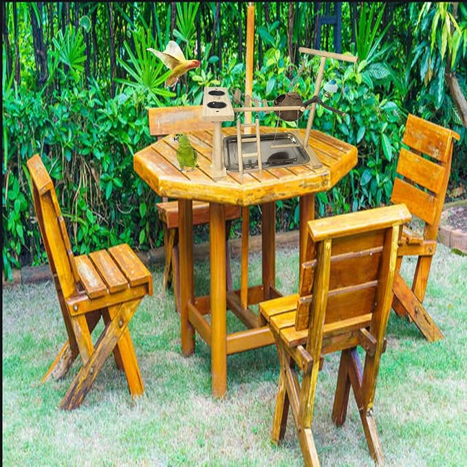 Parrots Playground Bird Play Stand Natural Wood Parrot Perch Gym Playpen - Image 7