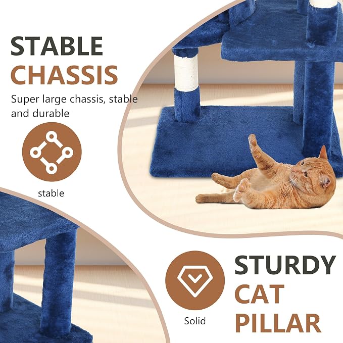 FDW | 36" Cat Tree Tower | Navy Blue | Multi-Level Indoor Activity Center - Image 6