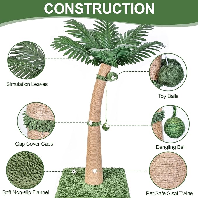 40'' Tall Cat Scratching Post Cat Tree, Curved Design Cat Scratcher Post - Image 2