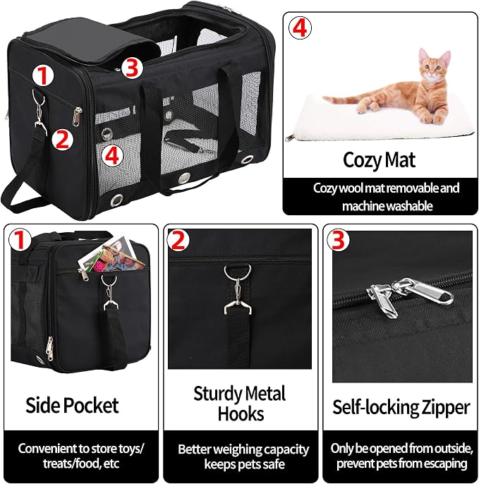 Soft Sided Cat/Dog Carrier, Collapsible Pets Travel Carriers - Image 4