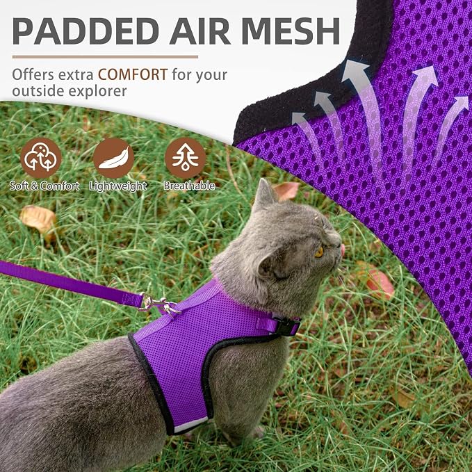 PUPTECK Soft Mesh Cat Vest Harness and Leash Set Puppy Padded Pet Harnesses - Image 2