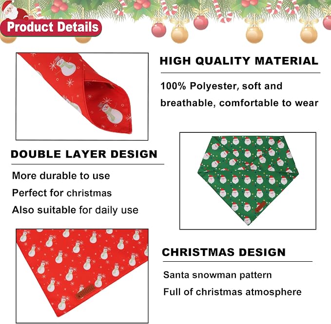 ADOGGYGO Christmas Dog Bandanas 2 Pack, Reversible Santa Snowman Xmas Pet Scarf - Image 5