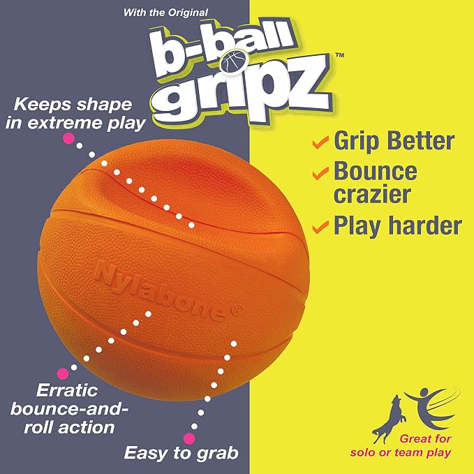 Nylabone Power Play Gripz Felt Basketball Rubber Fetch Toy, Squeaky Ball - Image 12