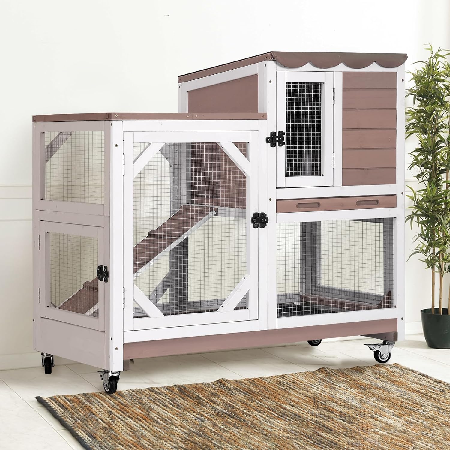 Gutinneen 2-Story Rabbit Hutch with Leak-Proof Trays, 39.3" - GlobalHabitat Supply
