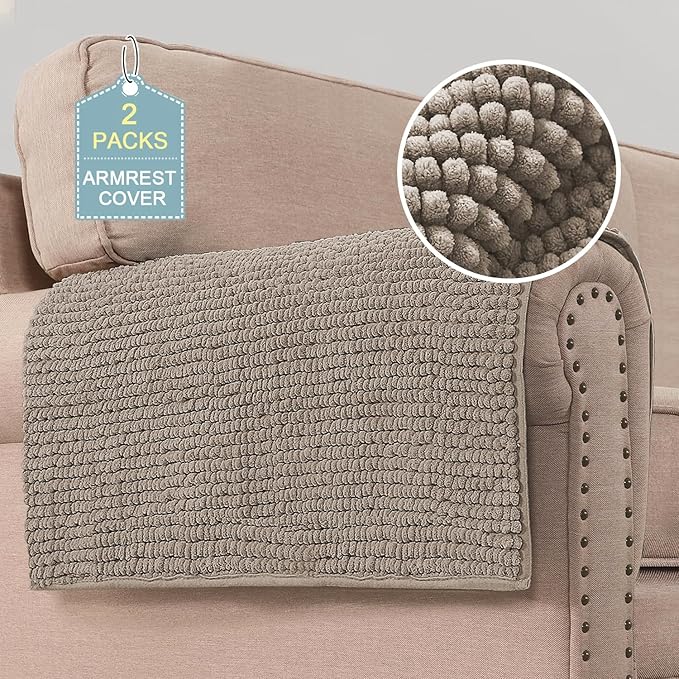 H.VERSAILTEX Plush Chenille Couch Armrest Cover 2 Packs Thick and Soft Sofa by HVERSAILTEX