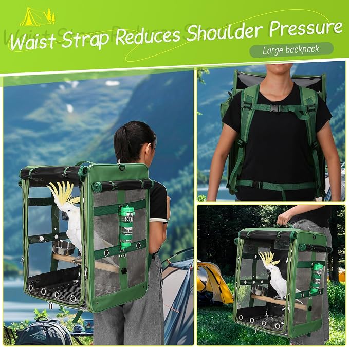 Suertree Bird Carrier Travel Cage, Cockatoo Carrier, Parrot Travel Backpack - Image 3