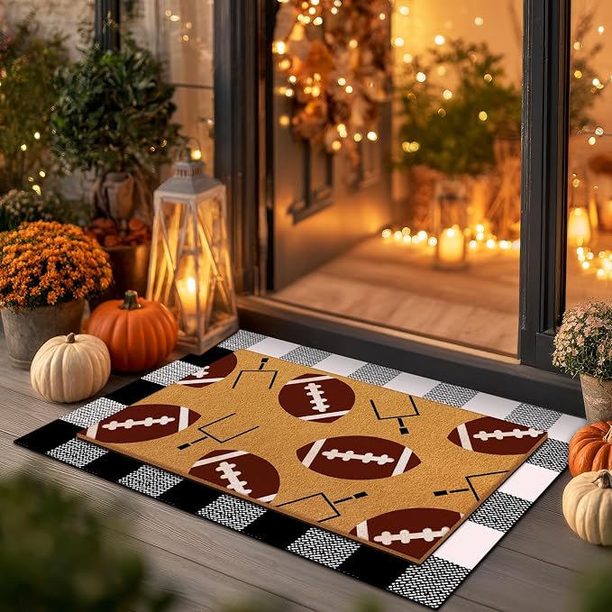 Tinideya 2 Pcs Football Theme Door Mat American Ball Design Welcome Non Slip - Image 6