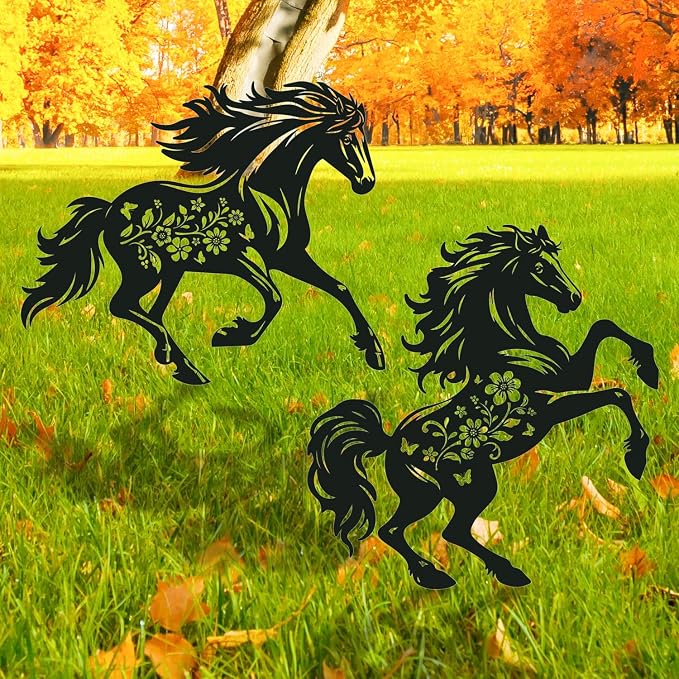 Horse Metal Garden Stakes Yard Decor, Lawn Ornaments Outdoor, Yard Art by RNGMSI