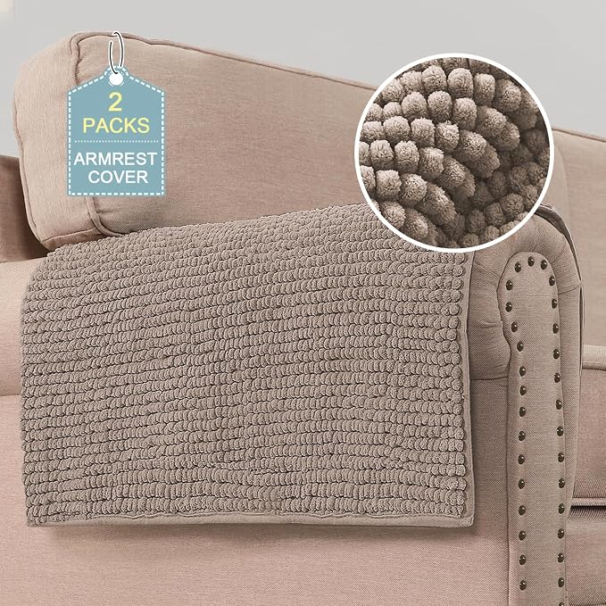 H.VERSAILTEX Plush Chenille Couch Armrest Cover 2 Packs Thick and Soft Sofa by HVERSAILTEX