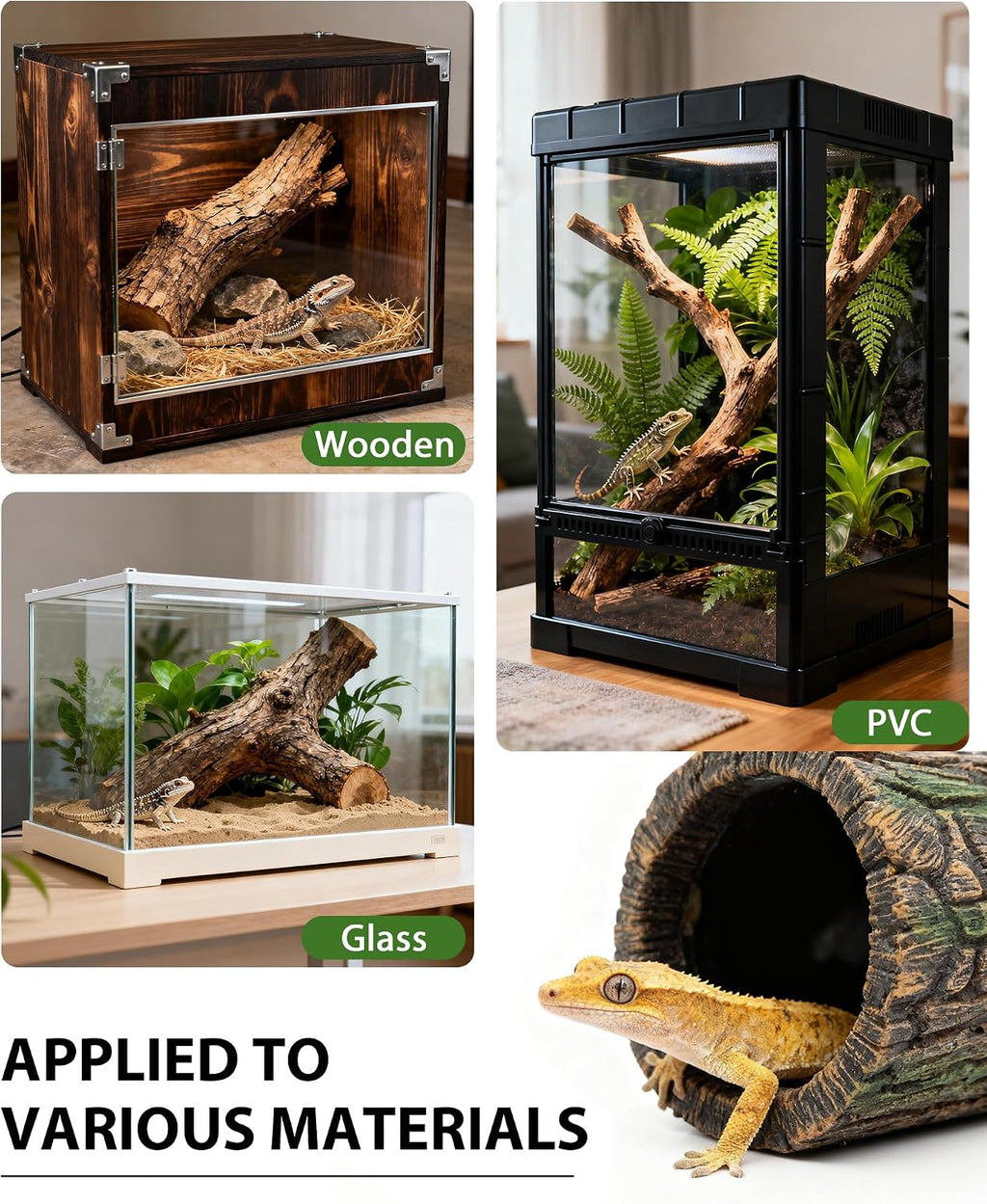 Magnetic Crested Gecko Hideout Resin Hollow Log Cave - GlobalHabitat Supply