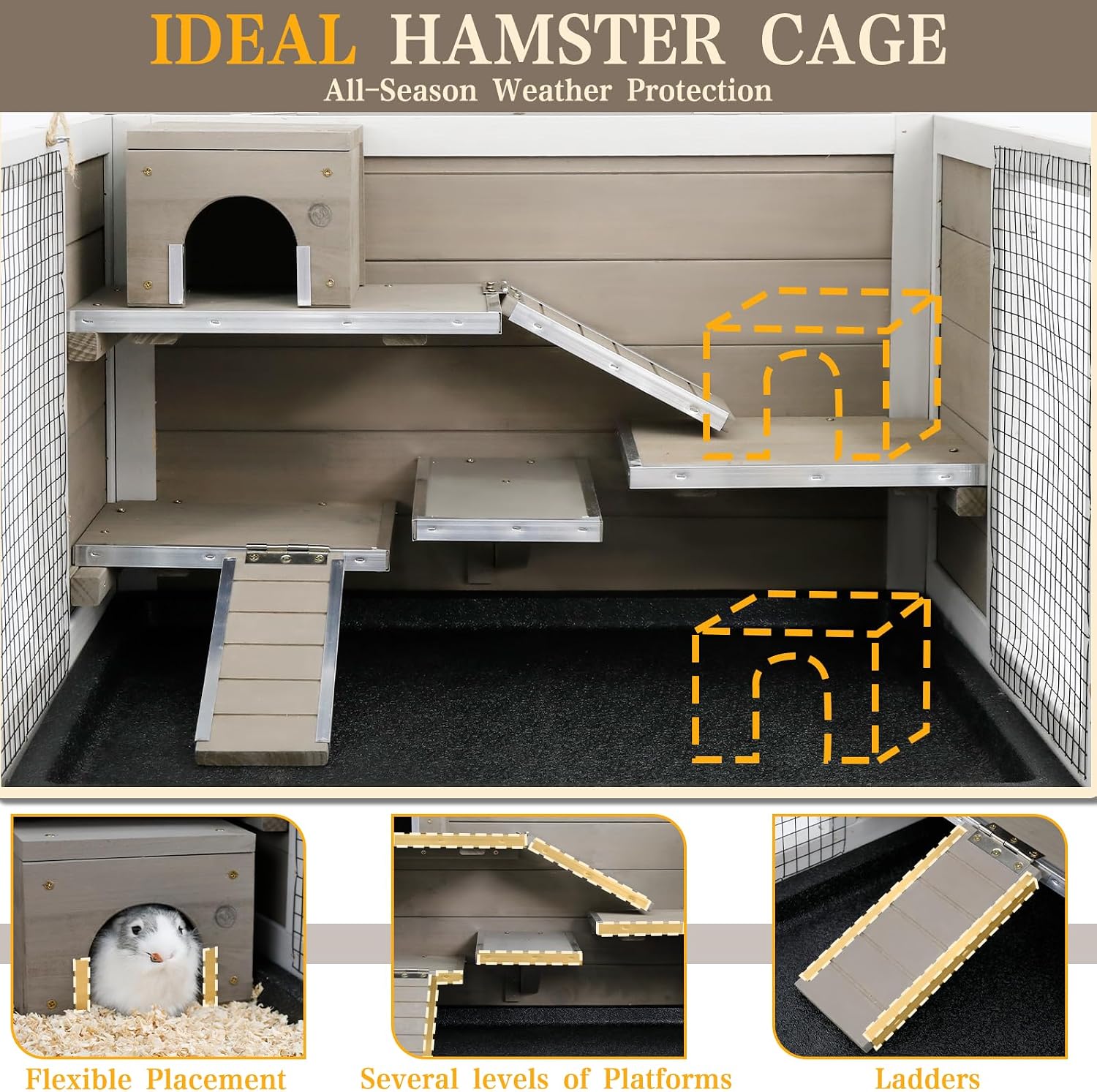 Ketive Wooden Hamster Cage with Stand, 3-Tier - GlobalHabitat Supply