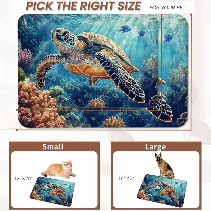 Turtle Dog Cat Food Mat, Coral Fish Absorbent Pet Feeding Mat - Image 2