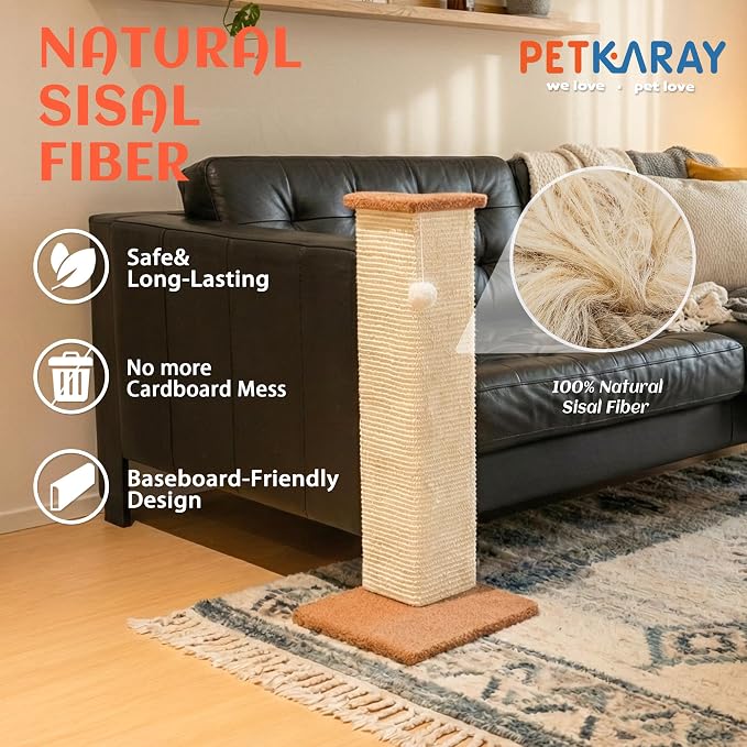 PETKARAY Couch Corner Cat Scratcher, 28.5" Sisal Scratching Post - Image 3