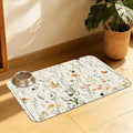Vintage Wildflowers Herbs Pet Feeding Mat, Absorbent Bowl Pad, Quick Dry by QSOQSO