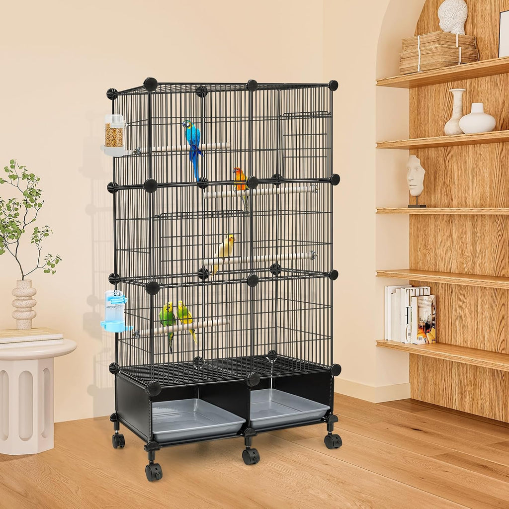 VISCOO 46-Inch Metal Bird Cage with Wooden Perches - GlobalHabitat Supply