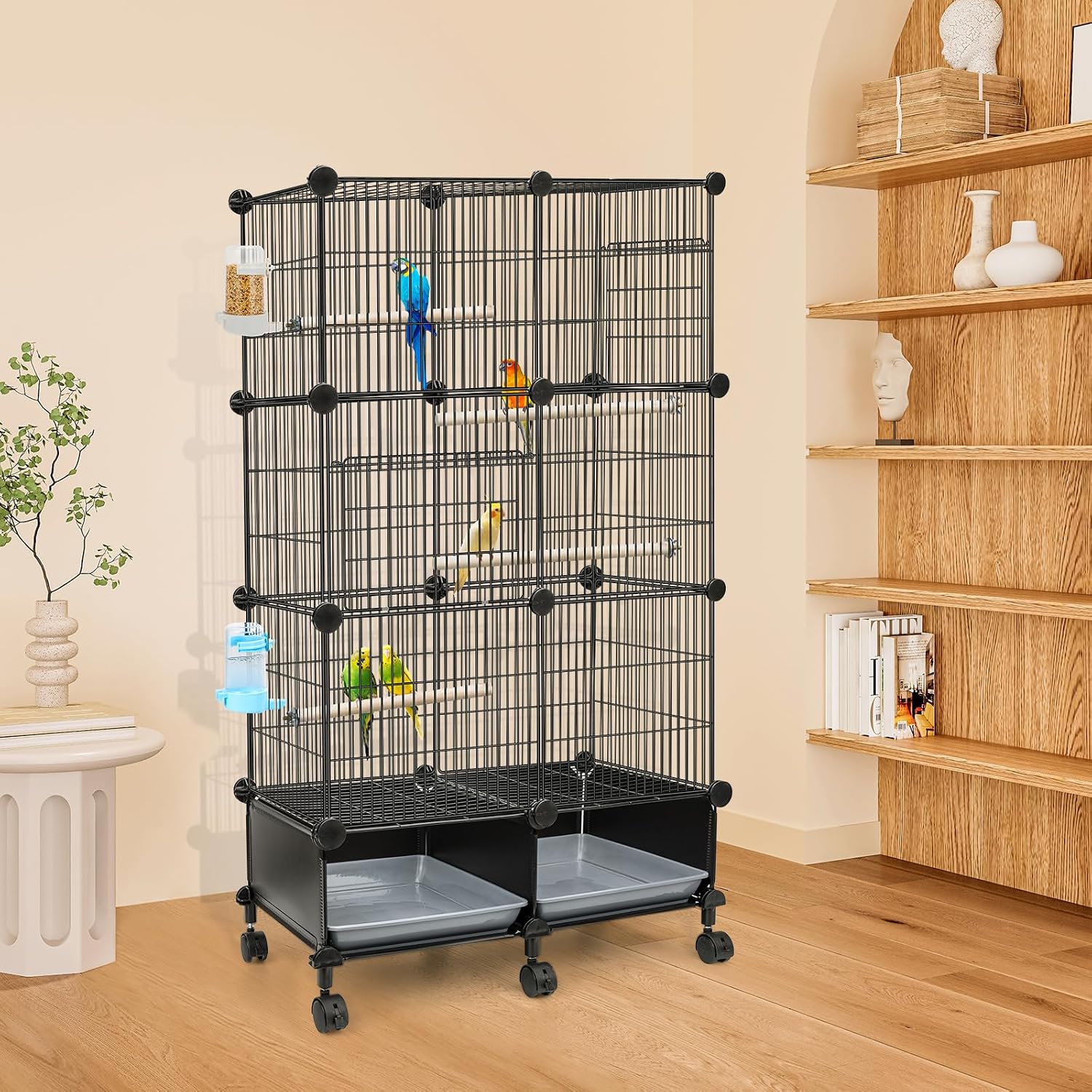 VISCOO 46-Inch Metal Bird Cage with Wooden Perches - GlobalHabitat Supply
