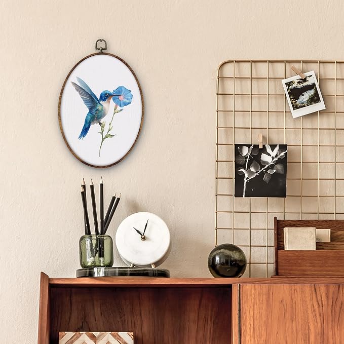 DILSJ Blue Hummingbird Floral Oval Wall Art Decor, Bird Hummingbird Canvas Wall - Image 5