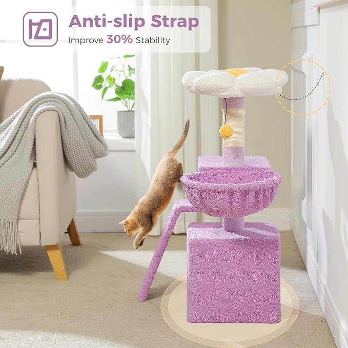 PETEPELA Flower Cat Tree for Indoor Cats, Cozy Hammock and Removable Flower Bed - Image 4