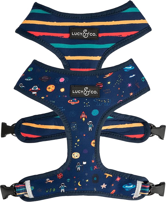 Lucy & Co. Space Doodle, Cute Reversible Dog Harness Walking Halter by LucyCo