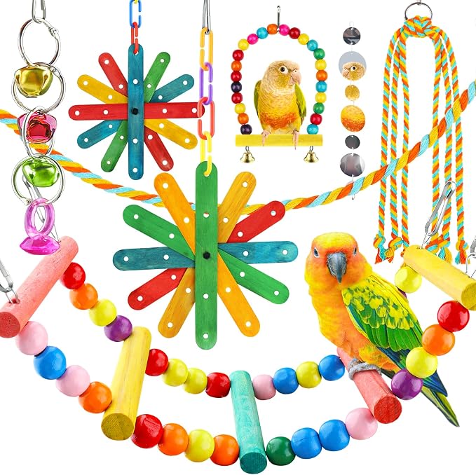 8 pcs Bird Toys for Parakeets by QUOZUO