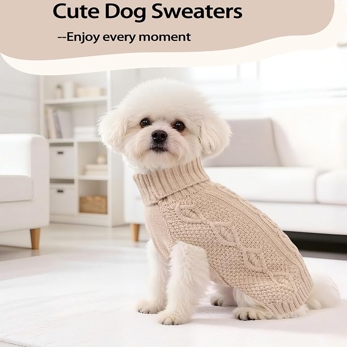Dog Sweaters for Small Dogs Turtleneck Pullover Puppy Sweater Sleeveless Cable - Image 2