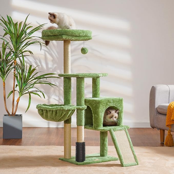 Heybly Cat Tree with Cat Self Groomer Brush, Cat Tower Condo - Image 2