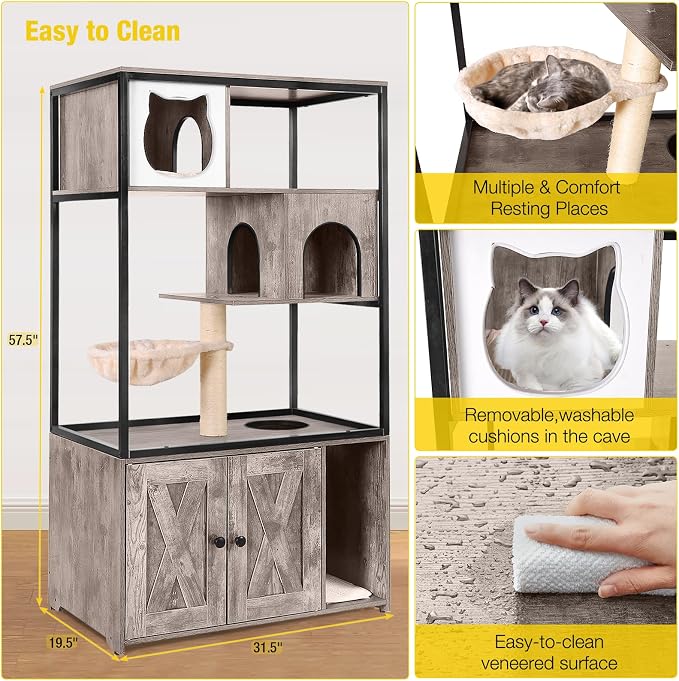 Aivituvin Cat Litter Box Enclosure, Litter Box Furniture Hidden, Wooden Cat - Image 6