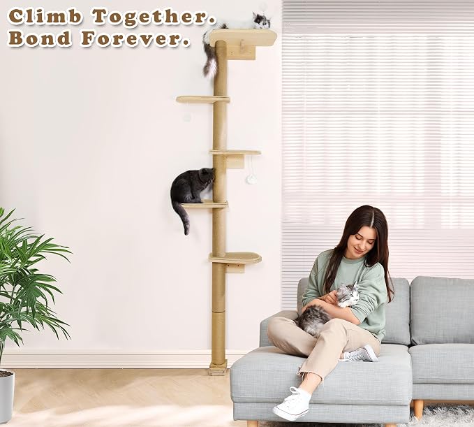 Wild Simulation Cat Tree for Kittens, 5-Level Floor to Ceiling Cat Wall Shelves - Image 4