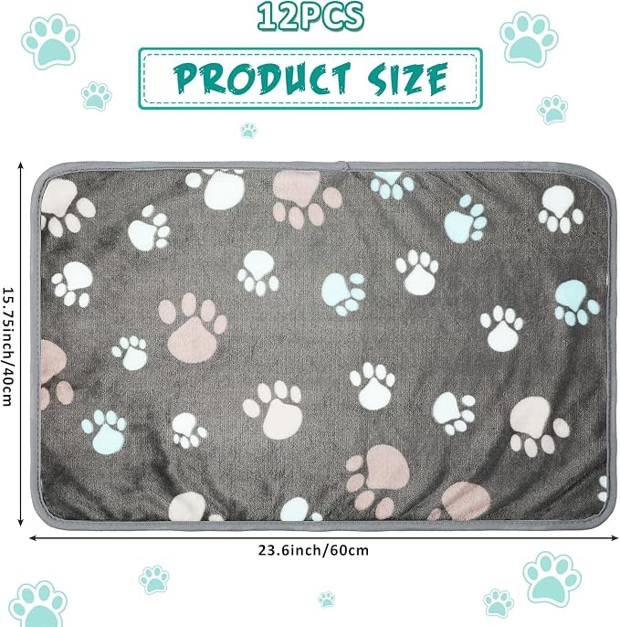 Tegeme 12 Pcs Pet Blankets Soft Fluffy Fleece Dog Cat Warm Paw Print Pattern - Image 2