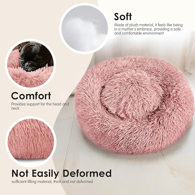 28in Large Dog Bed, Medium Size Dog and Cats, Calming Donut Bed - Image 4