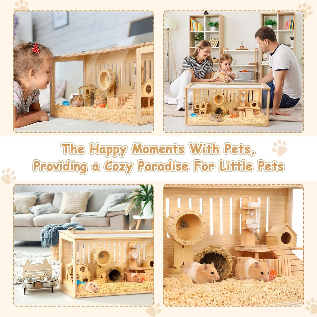 Leinuosen Wooden Hamster Cage, 32 Inch - GlobalHabitat Supply