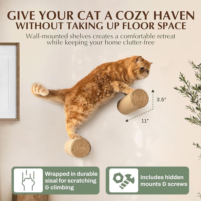 2-Pack Sisal Wall-Mounted Cat Climbing Wall Steps, Cat Wall Steps/Stairs - Image 2