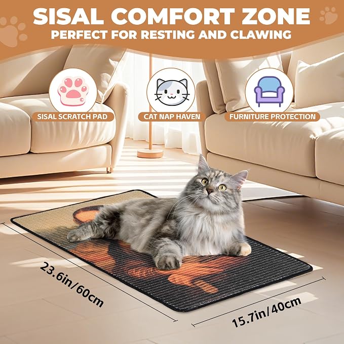 Sisal Cat Scratcher Mat, Cat Wall Scratcher - Image 2