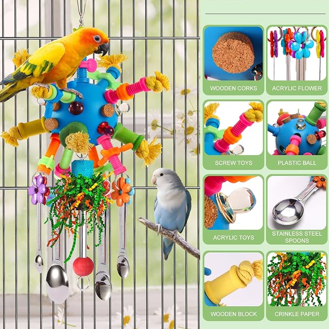 Parrot Toys Bird Toys Perch Pullable Stainless Steel Spoons Colorful Acrylic - Image 3