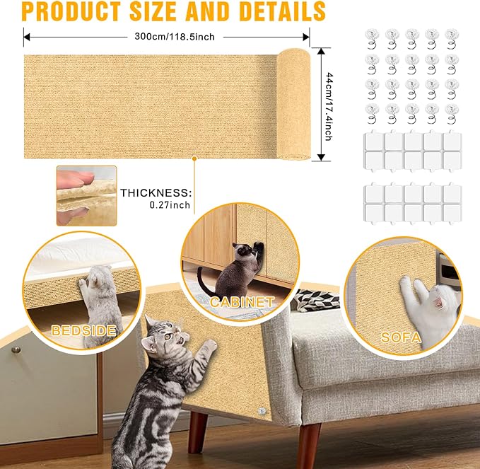 Cat Scratch Mat, 118.5"x17.4" Trimmable Self-Adhesive Cat Scratch Furniture - Image 2