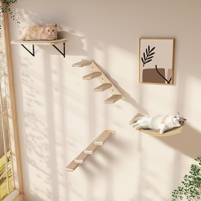 Curved Cat Wall Hammock with Scratchable Sisal Pad, Large Floating Cat Shelf - Image 7