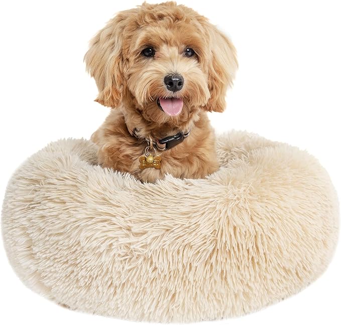 Calming Donut Dogs Beds for Small Dogs Washable, 19inch Fluffy Round Puppy Bed by nononfish