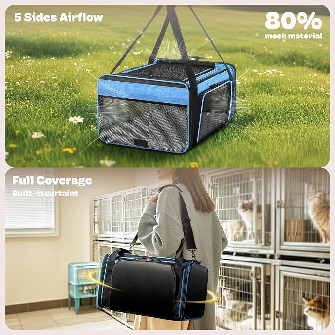 Top and 2 Sides Expandable Cat Carrier 18x13.5x9.5, TSA Airline Approved Dog - Image 3