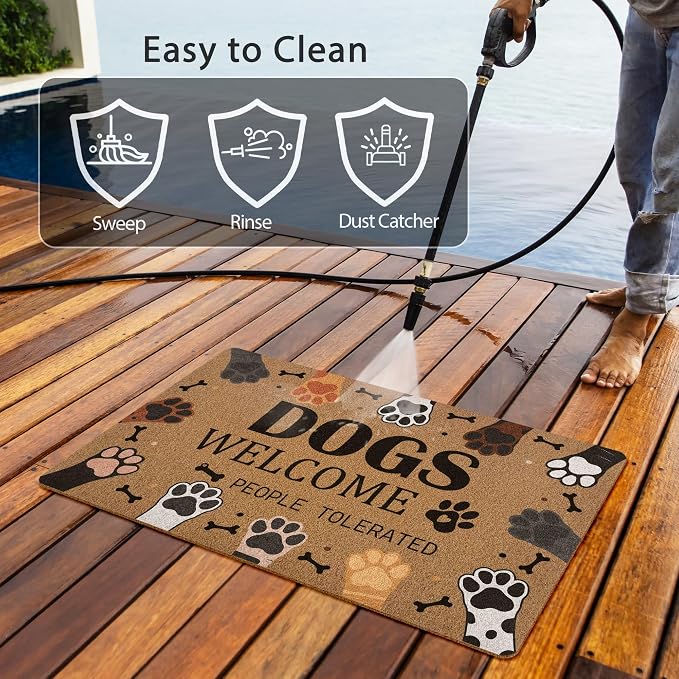 Dogs Welcome People Tolerated Door Mat, Cute Dog Paws Print Artificial Coir - Image 6