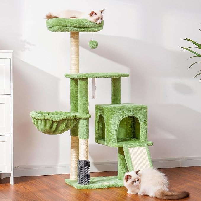 Heybly Cat Tree with Cat Self Groomer Brush, Cat Tower Condo - Image 8