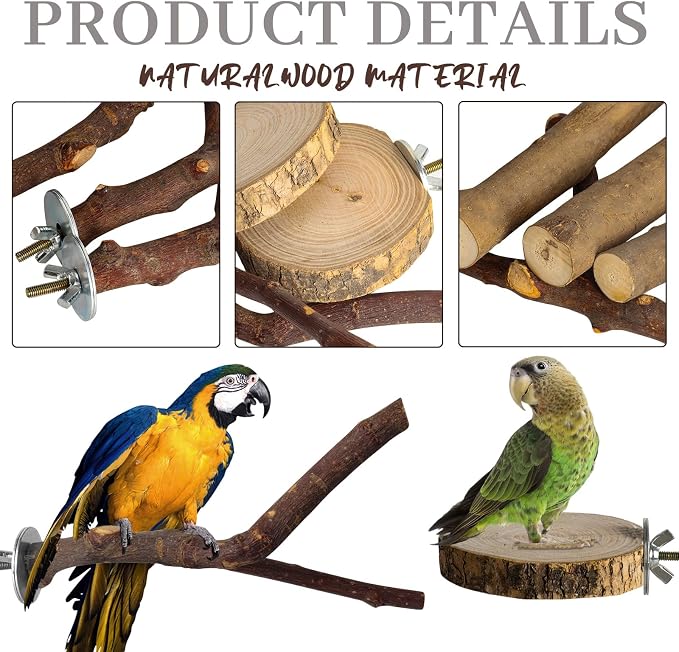 8 Pack Natural Wood Bird Perches, Parrot Perch Stand Bird Cage Accessories - Image 3