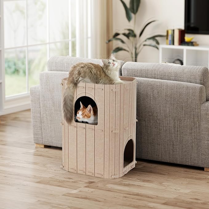 FUKUMARU Cat House for Indoor Cats, 23.62 Inch Large Cat Bed Cave Condo - Image 5
