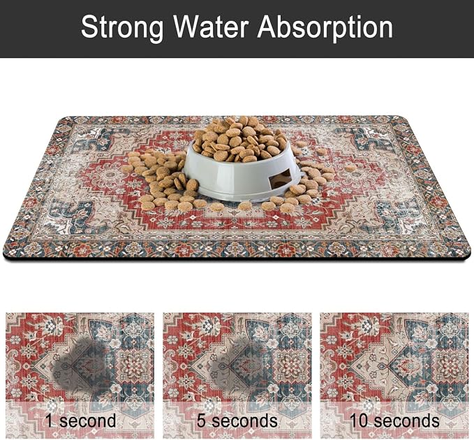 Dog Food Mats for Floors, Absorbent and Quick-Drying Pet Cat Food Mat, - Image 5