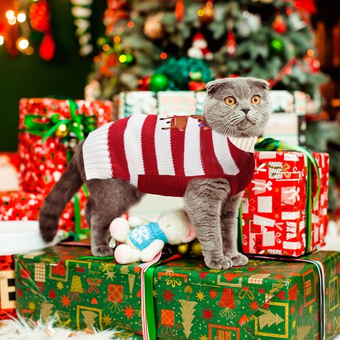 Christmas Dog Sweaters Xmas Pet Outfits Striped Elk Costume Holiday Clothes - Image 7