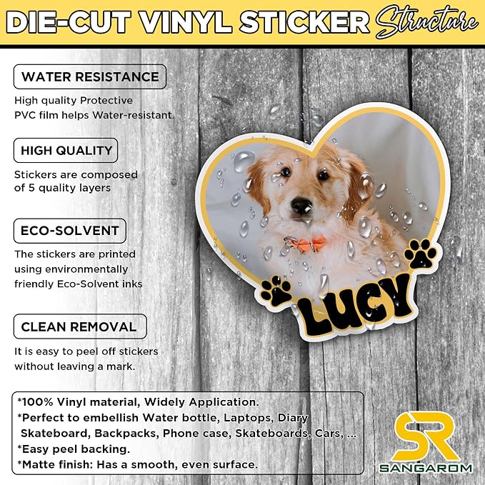 Custom Pet Photo Heart Sticker Personalized Pet Name Decal Cute Pawprint Design - Image 4