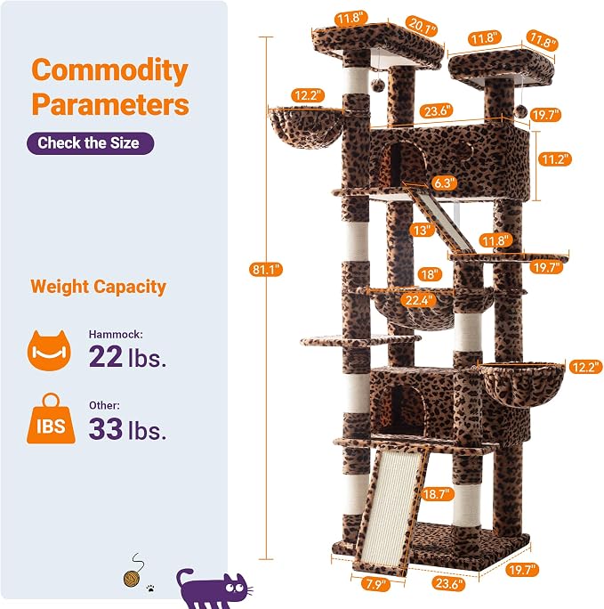 Allewie 81 Inches Tall Cat Tree/Multi-Level Large Climbing Tree House and Towers - Image 3