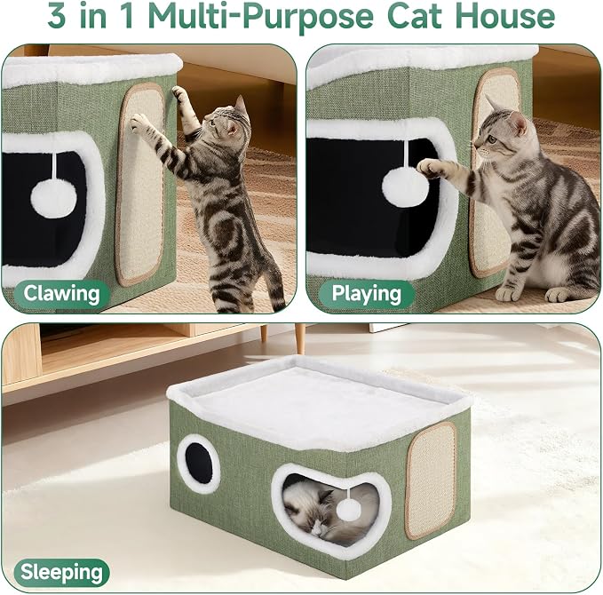 Cat Beds for Indoor Cats, Extra Wide Cat Cube House for Multi Cats, Foldable - Image 5