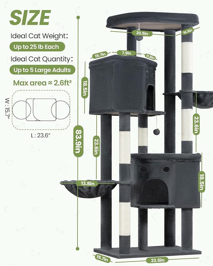 Extra Large Cat Tree, 84 Inch XXL Giant Cat Tower - Image 8