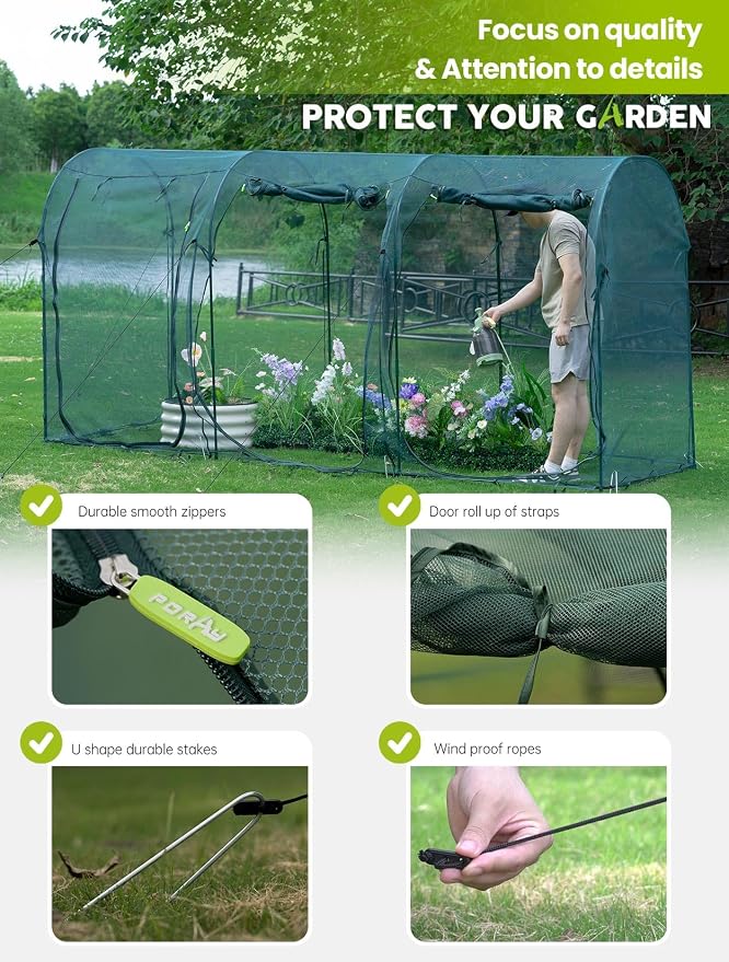Poray Large 12.3X4FT Tunnel Plant Netting Cover, 6FT Tall Crop Cage Tomato - Image 6