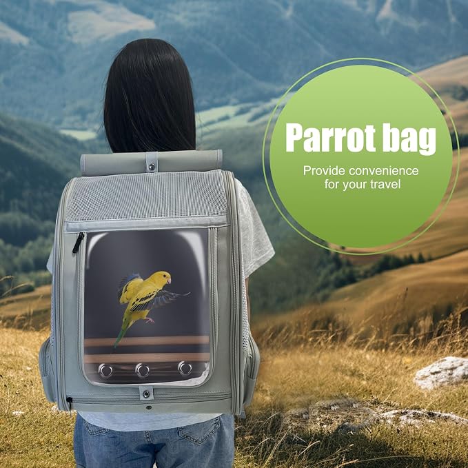 Bird Backpack Carrier with Front Zipper Opening, Portable Bird Travel Carrier - Image 8
